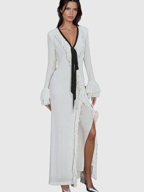 NWT Innovare Denim Aesara Ruffle Lace-Up Maxi Dress S